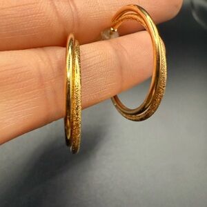 Bold Gold Tone Textured Double Hoop Earrings